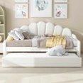 thumbnail image 2 of White Full Size Daybed With Trundle And Velvet Upholstery - Elegant , Stable Frame, Multipurpose Guest Bed In Upholstery, Solid Pine Legs, Functional For Home, 2 of 7