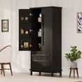 thumbnail image 2 of 70" Tall Kitchen Pantry, Modern Pantry Storage Cabinet with 6 Door Shelves and 3 Drawers, Wooden Cupboard for Kitchen, Dining Room, Living Room and Bathroom, Black, 2 of 9