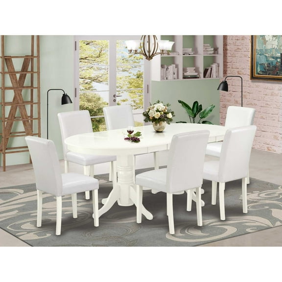 East West Furniture Vancouver 7-piece Wood Dining Set with Leather Seat in White