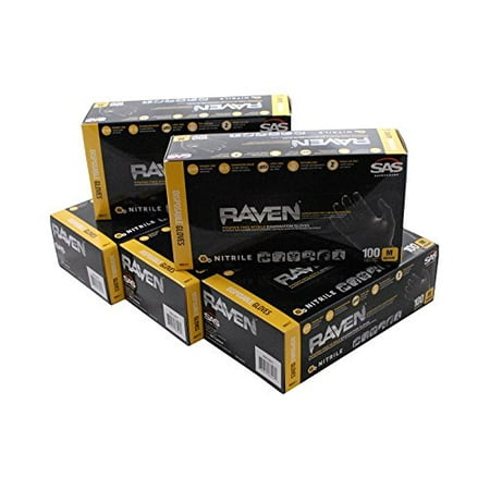 

SAS Safety 66517 (5 Pack) Raven Powder-Free Black Nitrile Gloves MEDIUM