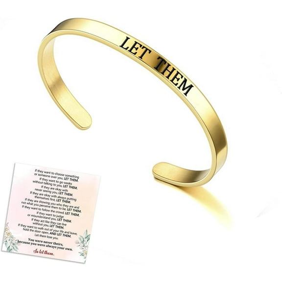 Let Them Cuff Bracelet, Self Worth Motivational Engraving Bracelets Stainless Steel Open Adjustable Handmade Engraved Friendship Cuff Bangle Jewelry Gifts for Sorority Sisters Best Friends