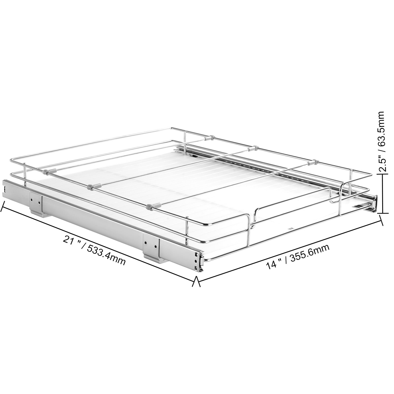 VEVOR 15.5"Wx21"Dx3.5"H Pull Out Cabinet Organizer, Heavy Duty Slide Out Pantry Shelves, Steel Roll Out Drawers, Sliding Drawer Storage for Home Under Sink, 17"Wx22"Dx7"H Install Size for Cabinet