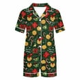 thumbnail image 5 of HOMBOM Womens Green Christmas Pajamas Sleepwear One Sets Button up Comfy Shorts and Short Sleeve Festive Lounge Sets for Ladies, 5 of 7