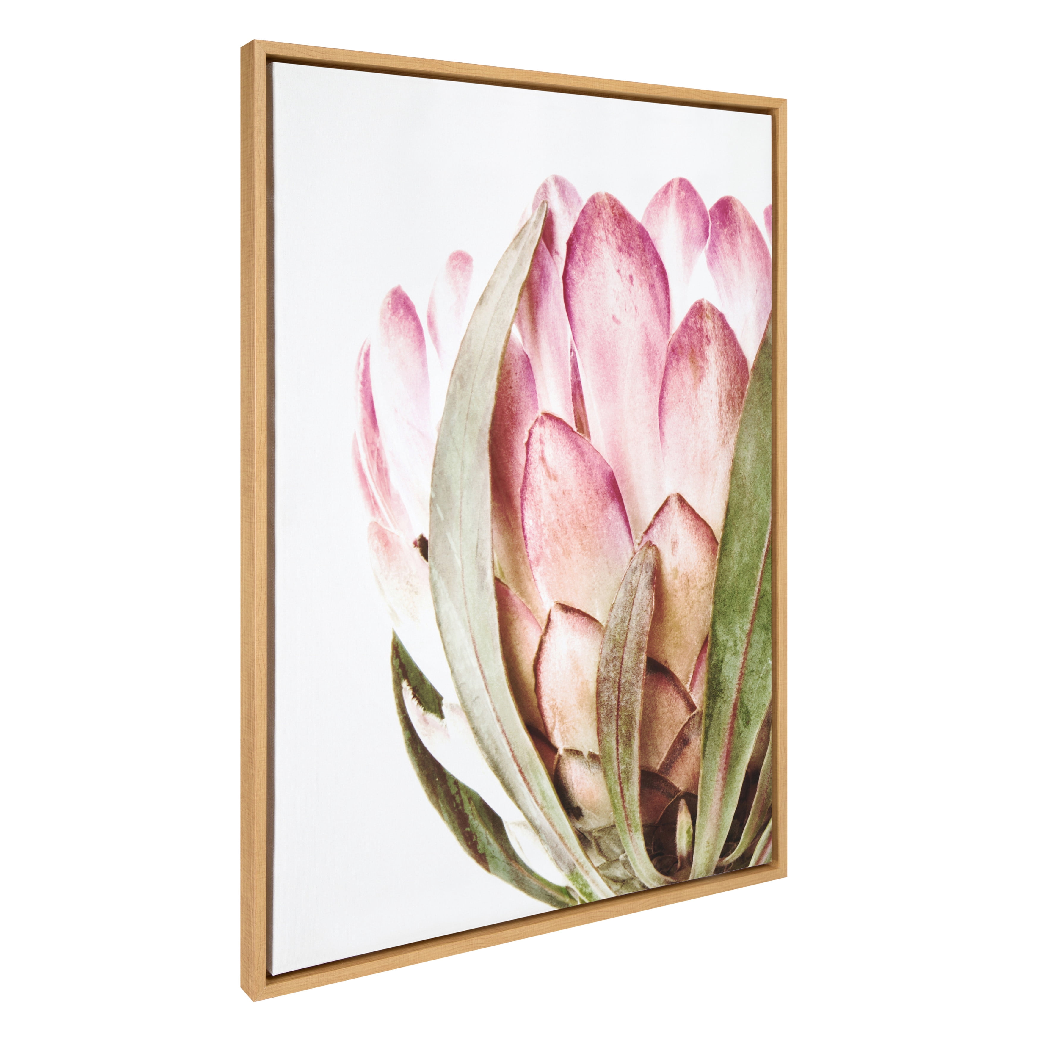 Kate and Laurel Sylvie Pink Protea Flower Framed Canvas Wall Art by Amy Peterson, 28x38 Natural