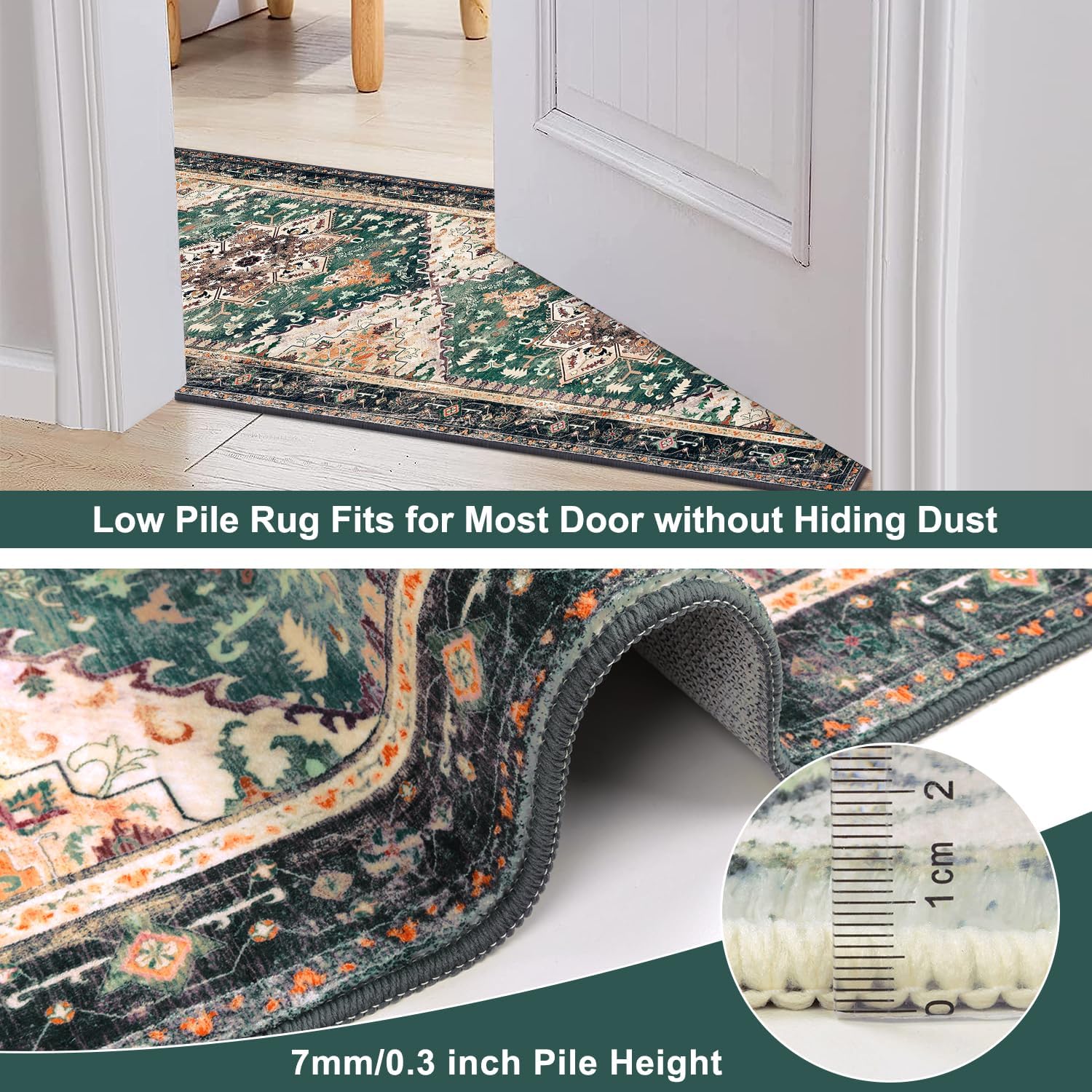 2'x8' Runner Rug for Hallway Floor, Yamaziot Washable Rug Carpet with Rubber Backing, Non Slip Rug Runner Vintage Mat for Bedroom, Laundry, Coffee