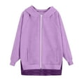 thumbnail image 4 of Women's Casual Solid Color Zip Up Hoodie, Raglan Sleeve Pullover with Pockets, Comfortable Oversized Streetwear Sweatshirt, Soft Long Sleeve Hooded Top for Women, Trendy Jacket for Daily Wear Purple, 4 of 4