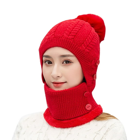 Alkepwun Hat Women One Piece Slouchy Fleece Beanie Hats Scarf Mask Warm Winter Knitted Hat Thick Skull Ski Cap Windproof Lightweight Comfortable 3 in 1 Knit Hat