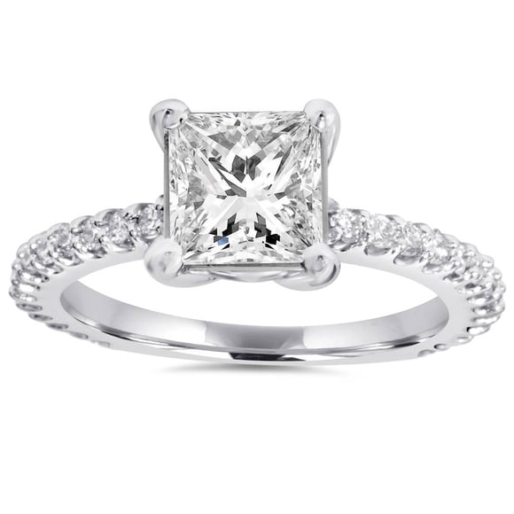 Princess Cut Diamond Engagement Ring 1.30Ct Big 14K White Gold Clarity