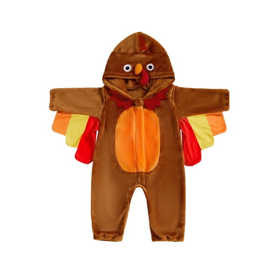 RUINIXCW Toddler Baby Girl Boy Thanksgiving Turkey Costume Kids Halloween Animal Costume Infant Baby Boy Girl Fall Winter Clothes Warm Flannel Romper Long Sleeve Hooded Zip Up Jumpsuit