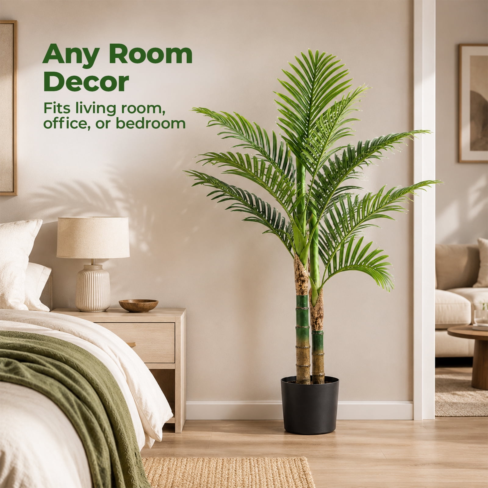 Alvantor 47 Inch Faux Palm Tree with Double Trunks for Home and Garden Decor