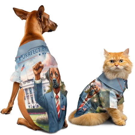 Purrfect President Rhodesian Ridgeback Raise Fist Fight Survived Election 2024 Hawaiian Summer Shirt for Small Medium Large Dog Cat Ridgebacks Dog Lover Gifts - 00013