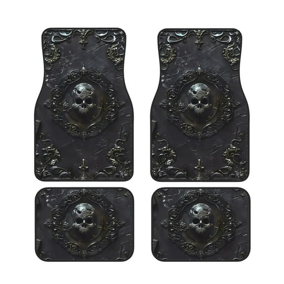 Cauagu Ornate Dark Skull Book Pattern Car Floor Mat Set of 4,Car Carpet Mats Car Mats with Anti-Slip Backing & Driver Heel Pad Universal Fit for Cars/Trucks/SUV/Vans