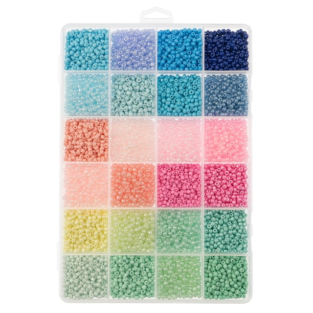 12500pcs John Bead Assorted Glass Seed Beads 8/0, 24 Pastel Colors Round Bead for DIY Crafts Jewelry Making Bead Box
