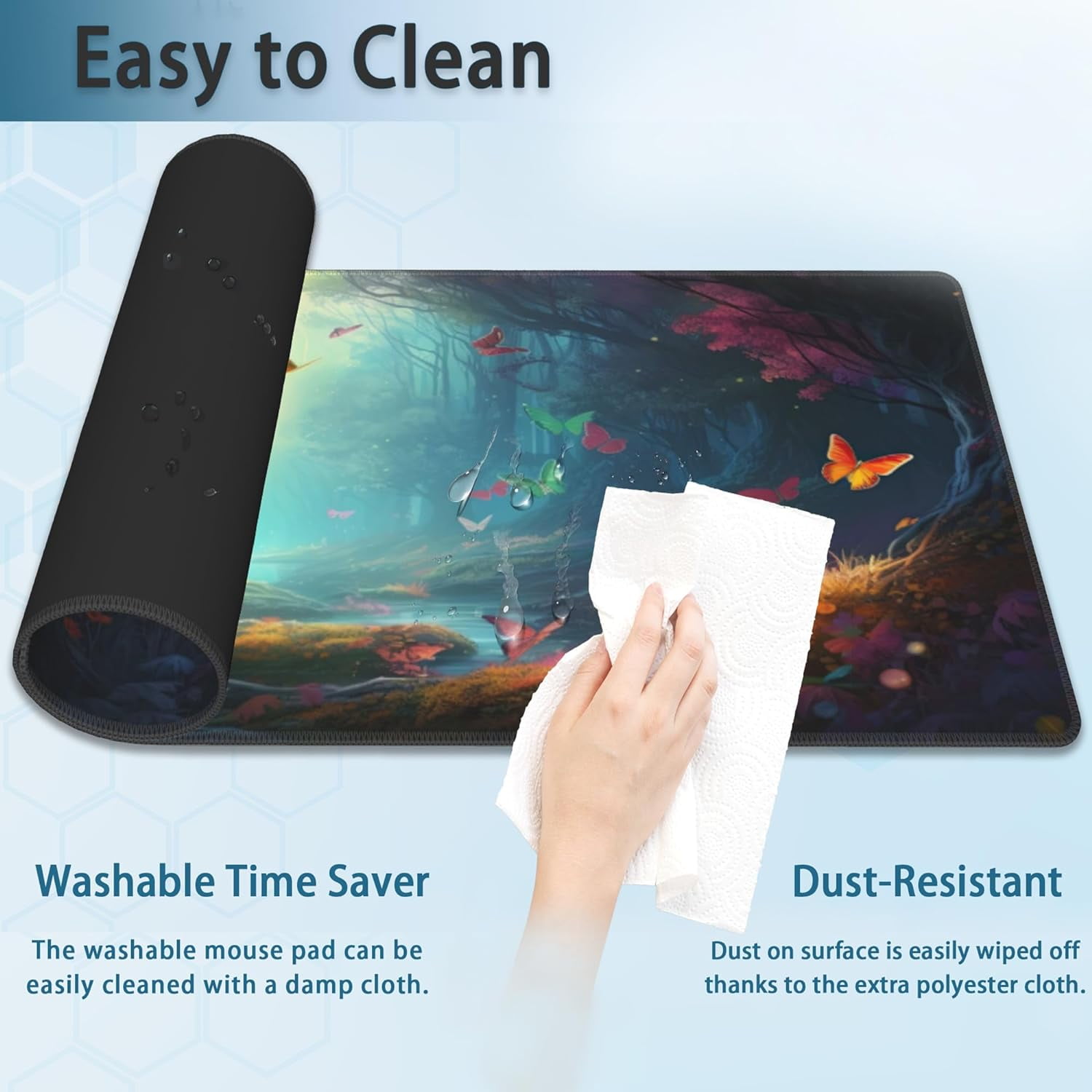 Desk Mat, Fantasy Landscape with Colorful Butterfly Extended Gaming Mouse Pad Large, 31.5"x11.8" Big Mouse Pad with Non-Slip Base and Stitched Edge, Long Computer Keyboard Mouse Mat for Home Office
