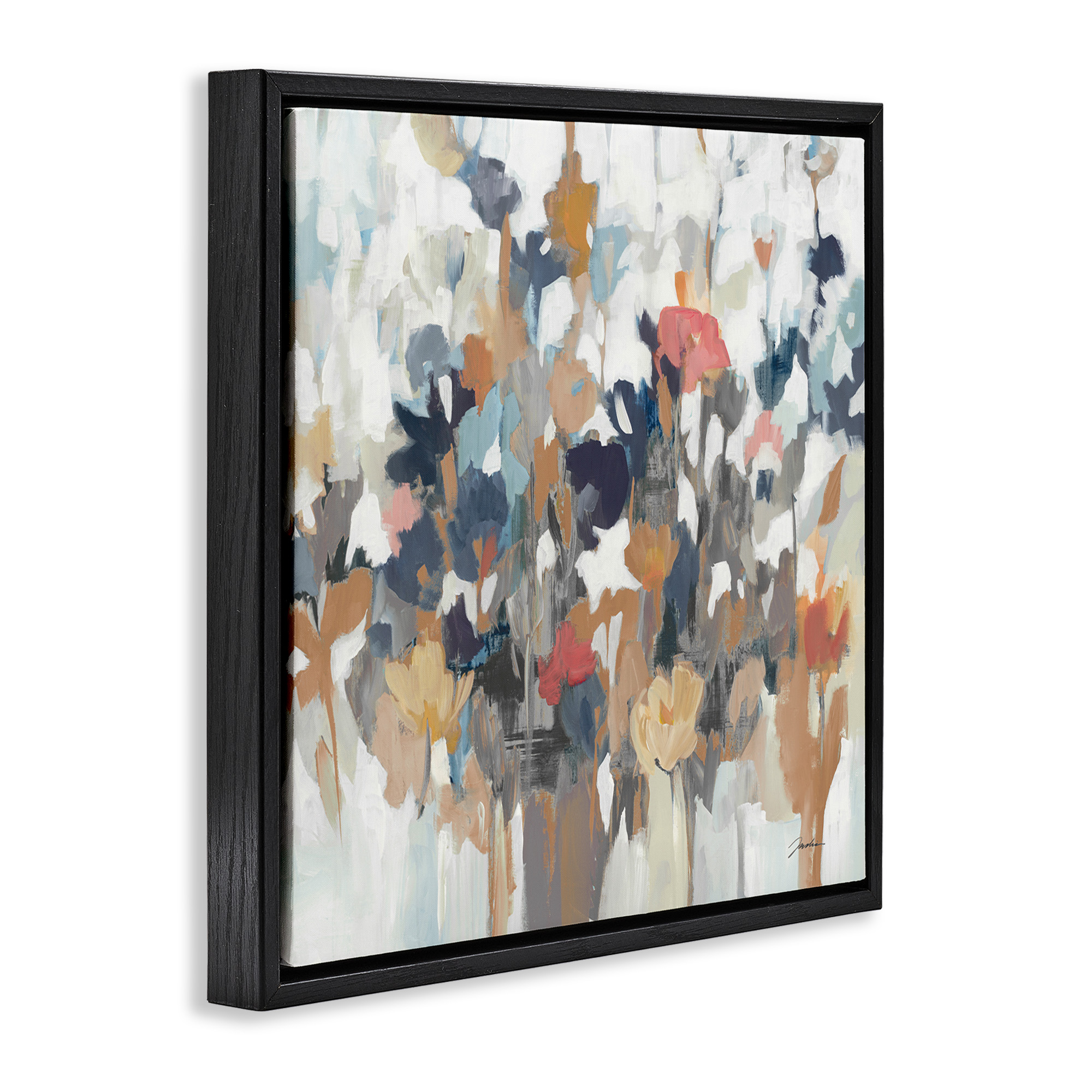 Stupell Industries Modern Painterly Floral Arrangement Botanical & Floral Painting Black Floater Framed Canvas Art Print Wall Art, 25 x 25