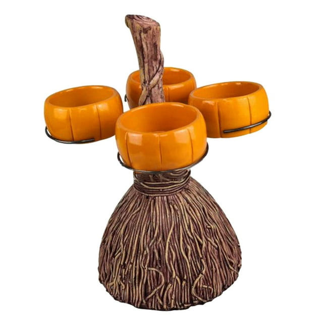 Calabaza de Halloween Snack Bowls Snack Bowl Stand Broomstick Adorable Accesorio perfecto para la fiesta de Halloween Forma de calabaza para el postre 4 tazones Macarena Puesto de tazones para refrigerios