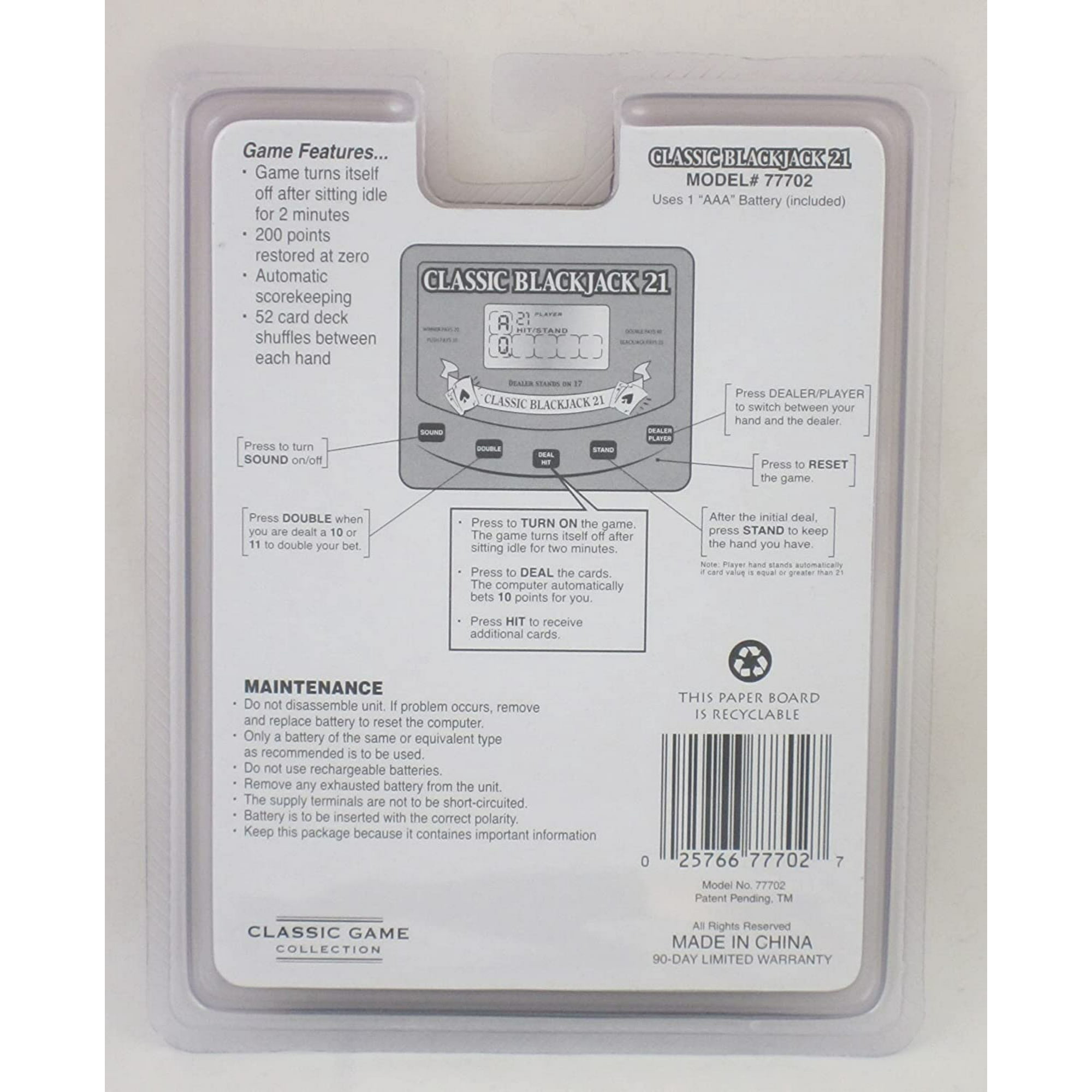 Classic Blackjack 21 Handheld Electronic Game - Digital Casino