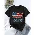 thumbnail image 1 of Independence Flag Print T-shirt, Short Sleeve Crew Neck Casual Top For Summer & Spring, Women's Clothing, 1 of 4