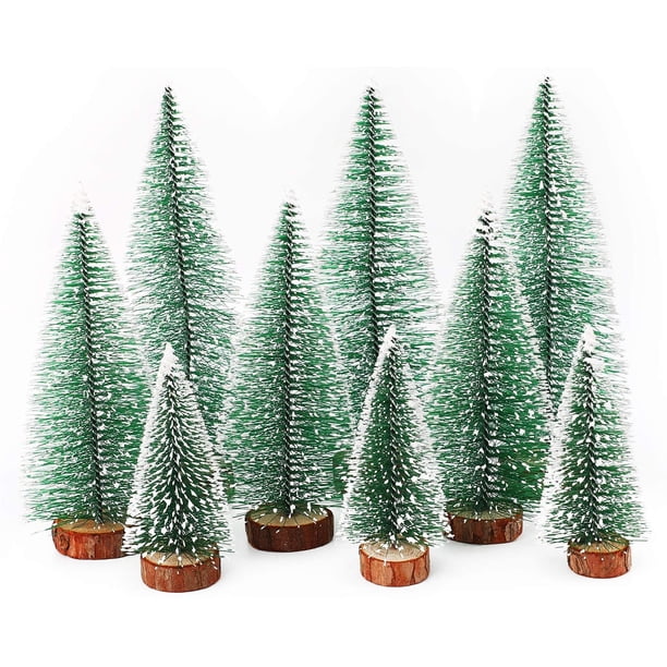 Mini árbol de Navidad artificial, 9 piezas Mini árbol de Navidad artificial con efecto nieve, decoración navideña Decoración de mesa navideña DIY verde Mini árbol de Navidad pequeño 10/15 / 20 cm, 3