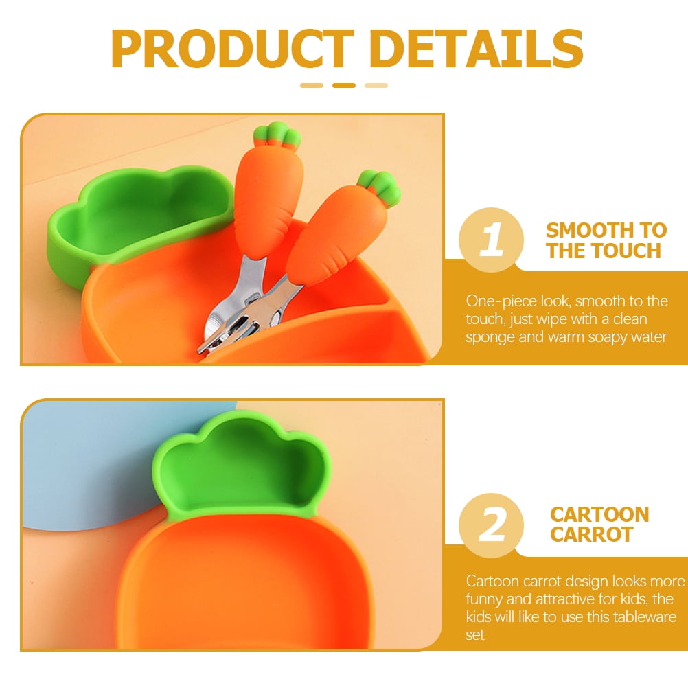 ULTNICE 1 Set Toddler Plate Set Baby Forks and Spoons Silicone Temperature Resistant