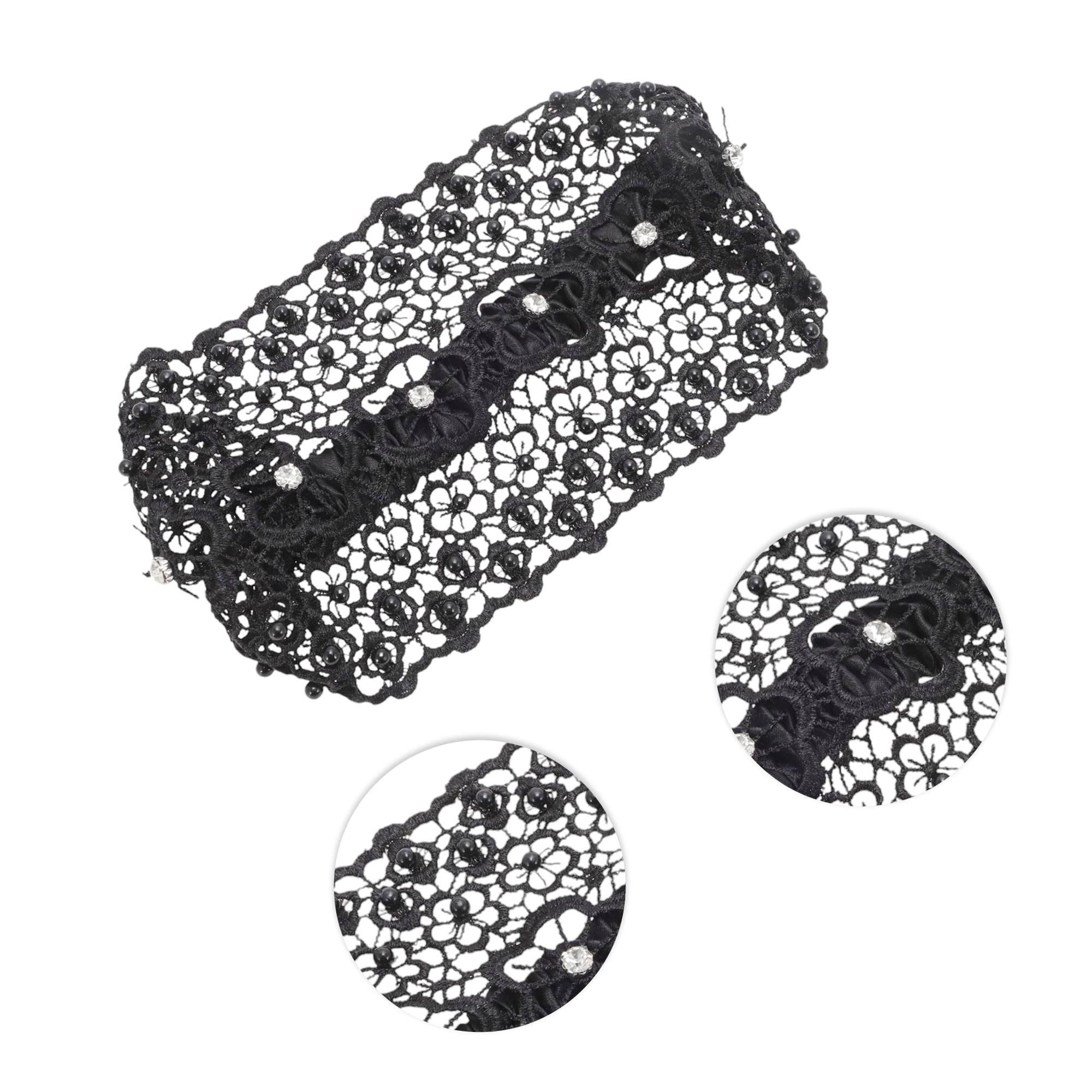 Unique Bargains 1pc Stylish and Comfortable Bead Hollow Wide Headwrap Black