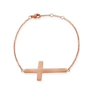 Stainless Steel Rose Gold-Tone Religious Cross Link Chain Bracelet