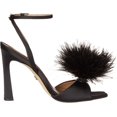thumbnail image 6 of Sam Edelman Leon Black Satin Feather Pom Pom Detail Ankle Strap High Heel Sandal (Black Satin, 6), 6 of 6