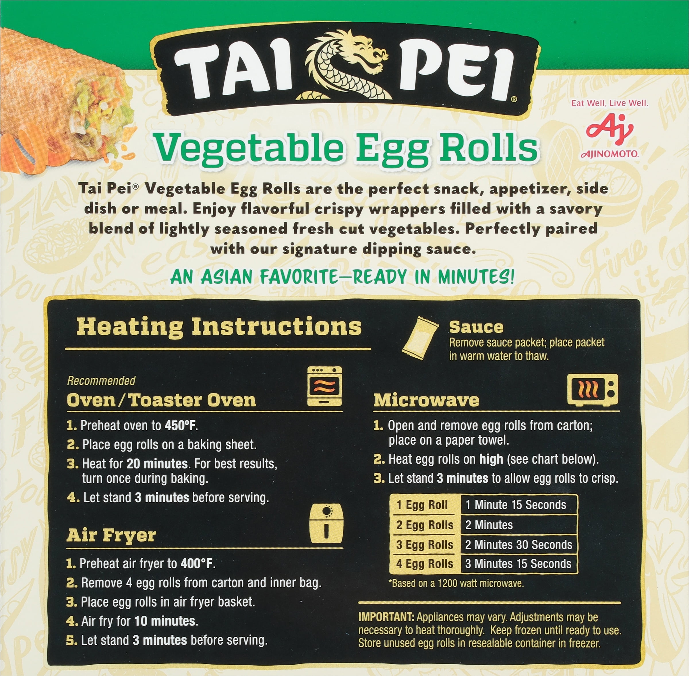 Tai Pei Vegetable Egg Rolls, Frozen Asian Appetizers, 24.5 oz