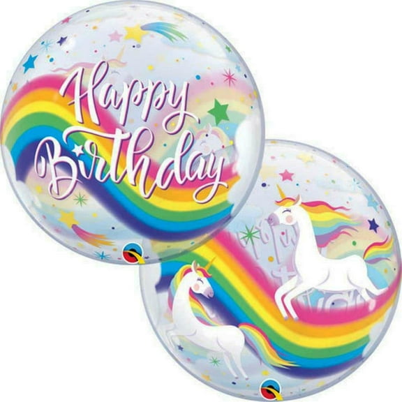 22 inch Bubble - Birthday Rainbows Unicorn Qualatex Bubble Balloon - Party Supplies Decorations