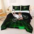 thumbnail image 3 of Manfei Motocross Sport Queen Comforter Set, Neon Cube Comforter Sets Queen, Green, Reversible 3pcs, 1 Comforter and 2 Pillowcases, 3 of 6