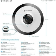 Amcrest 5-Megapixel Fisheye Camera, UltraHD Security PoE Camera Indoor, 1.4mm Lens, 33ft Nightvision, 360° Panoramic Camera Coverage, Cloud and MicroSD Recording, IP5M-F1180EW (White)