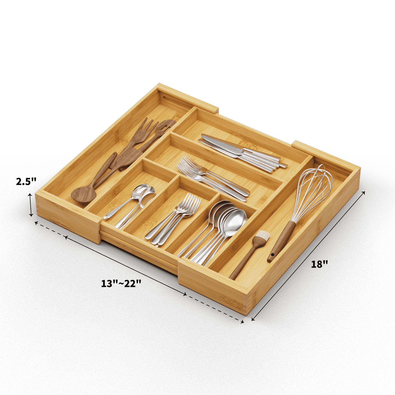 Bambloom Bamboo Expandable Cutlery Drawer，Utensil Silverware Drawer Organizer for Kitchen，with 5 Compartment