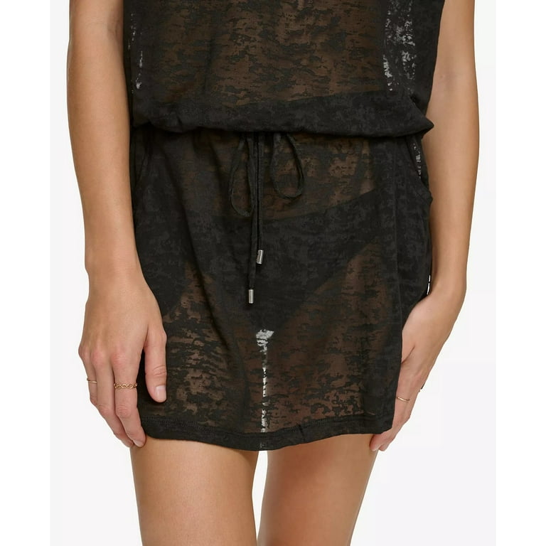 Calvin Klein BLACK Burnout Drawstring Tunic Swim Cover Up US Large X Large Walmart