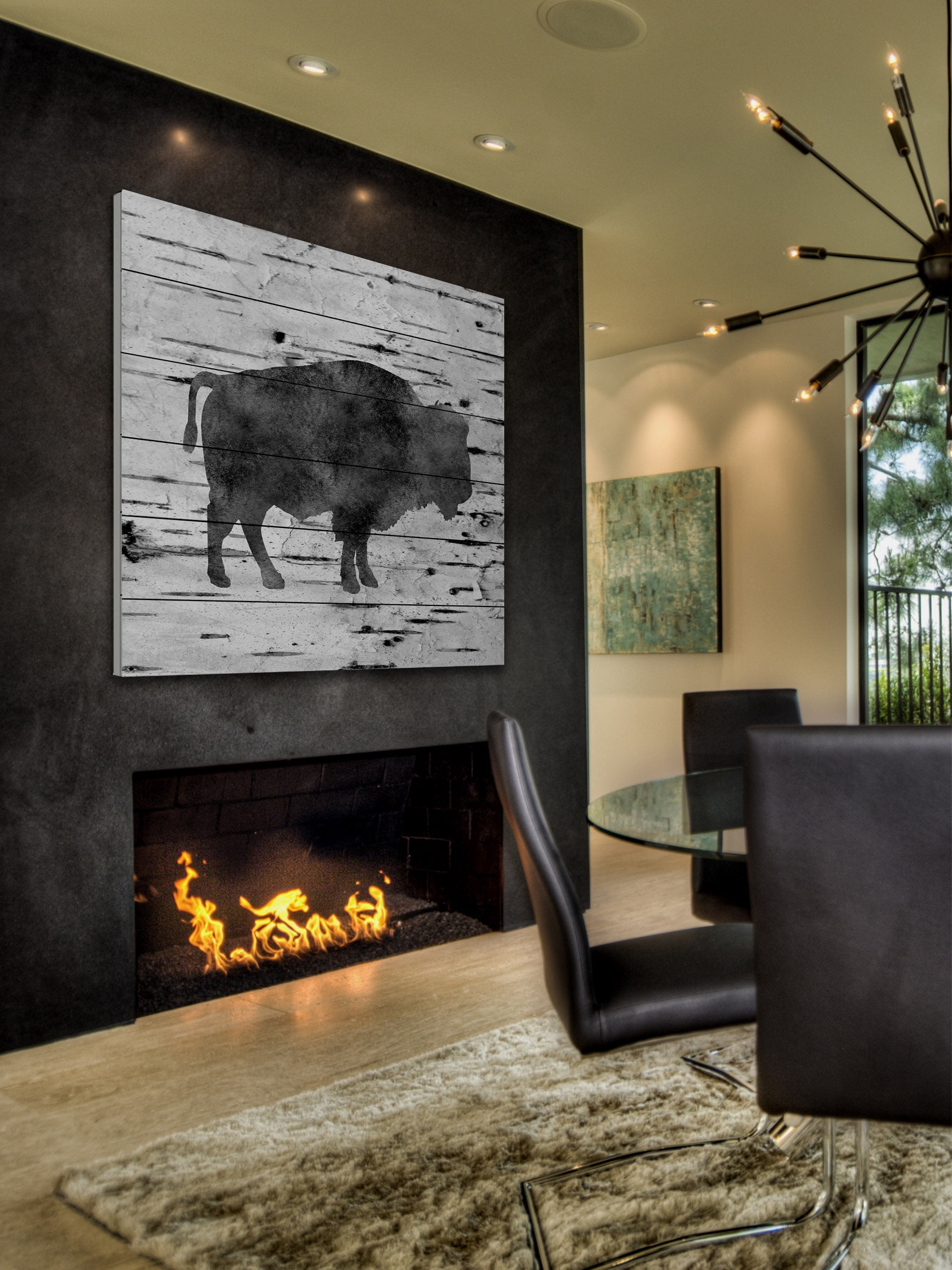 "Bison Birch Bark" Painting Print on White Wood