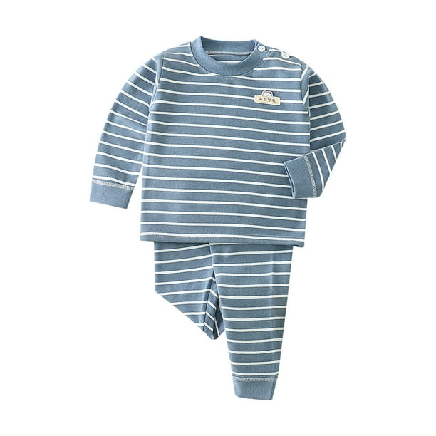 Gibobby Conjunto niño pequeños bebés niñas niños Otoño Invierno rayas dibujos animados algodón manga larga pantalones pulóver ropa de dormir conjunto ropa(A,18-24 Months)
