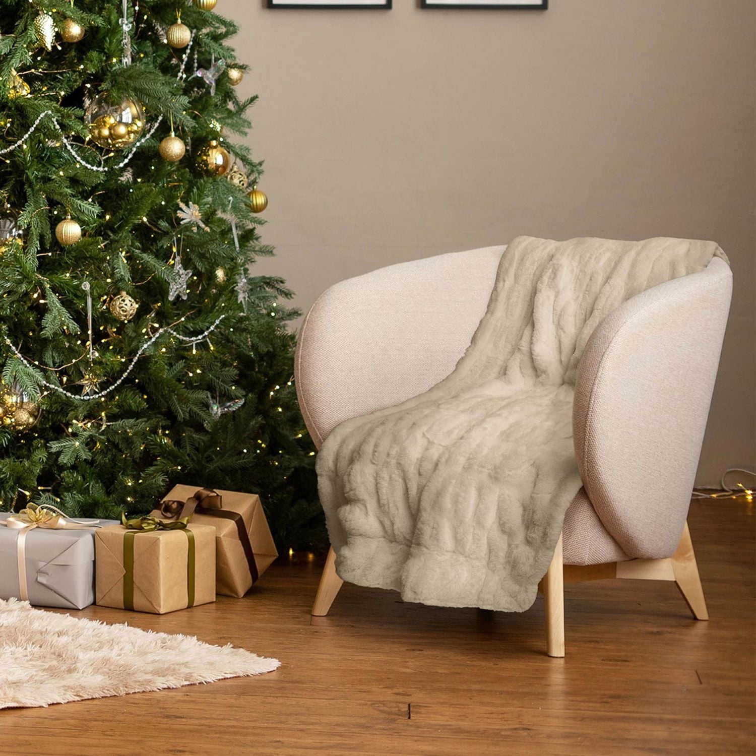 Faux Fur Throw Taupe