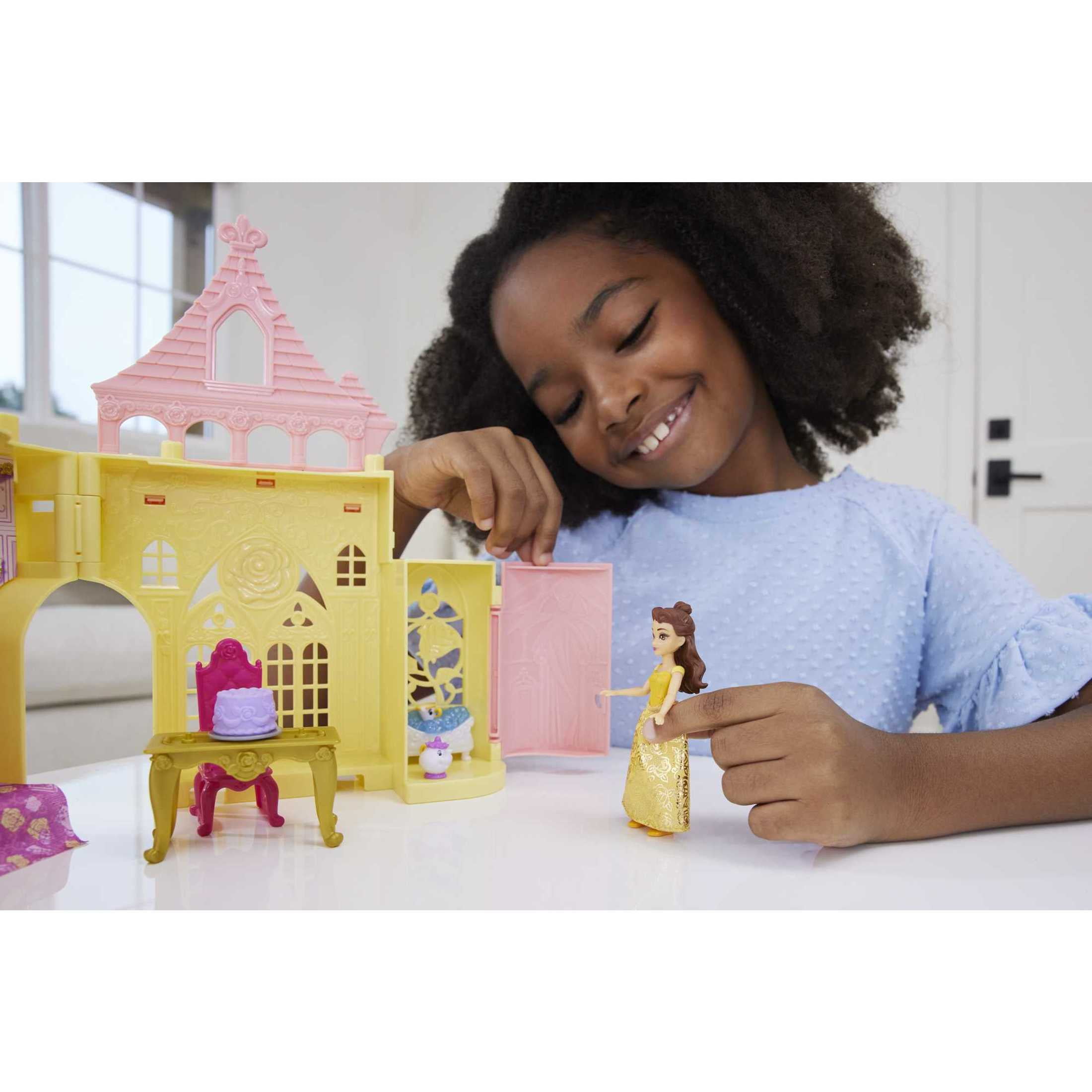Disney Princess Storytime Stackers Playset, Belle's Castle Dollhouse with Small Doll & 9 Pieces