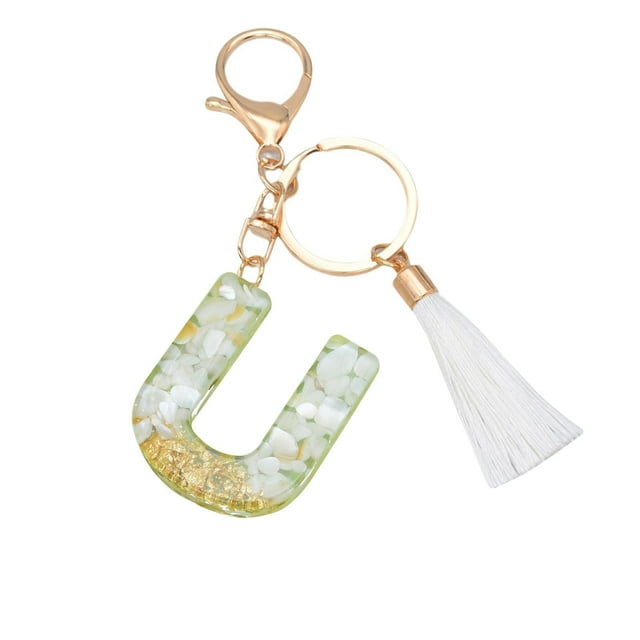 Crystal Drop Pendant Key Chain with Custom Letter and White Tassel for Bags or Keys
