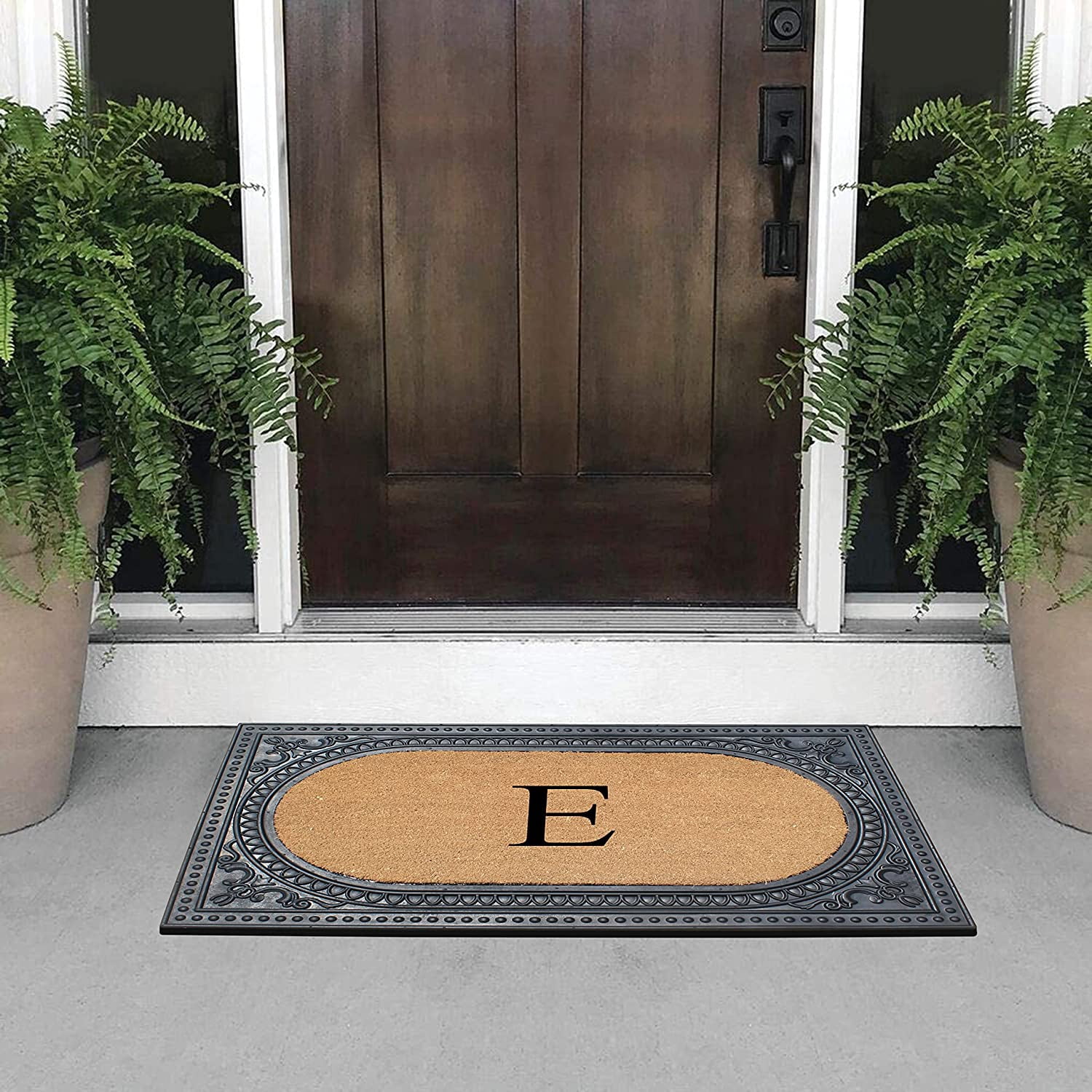 A1HC Natural Rubber & Coir 24x39 Monogrammed Doormat For Front Door, Anti-Shed Treated Durable Doormat for Outdoor Entrance, Heavy Duty, Low Profile, Easy to Clean, Long Lasting Front Porch Entry Rug