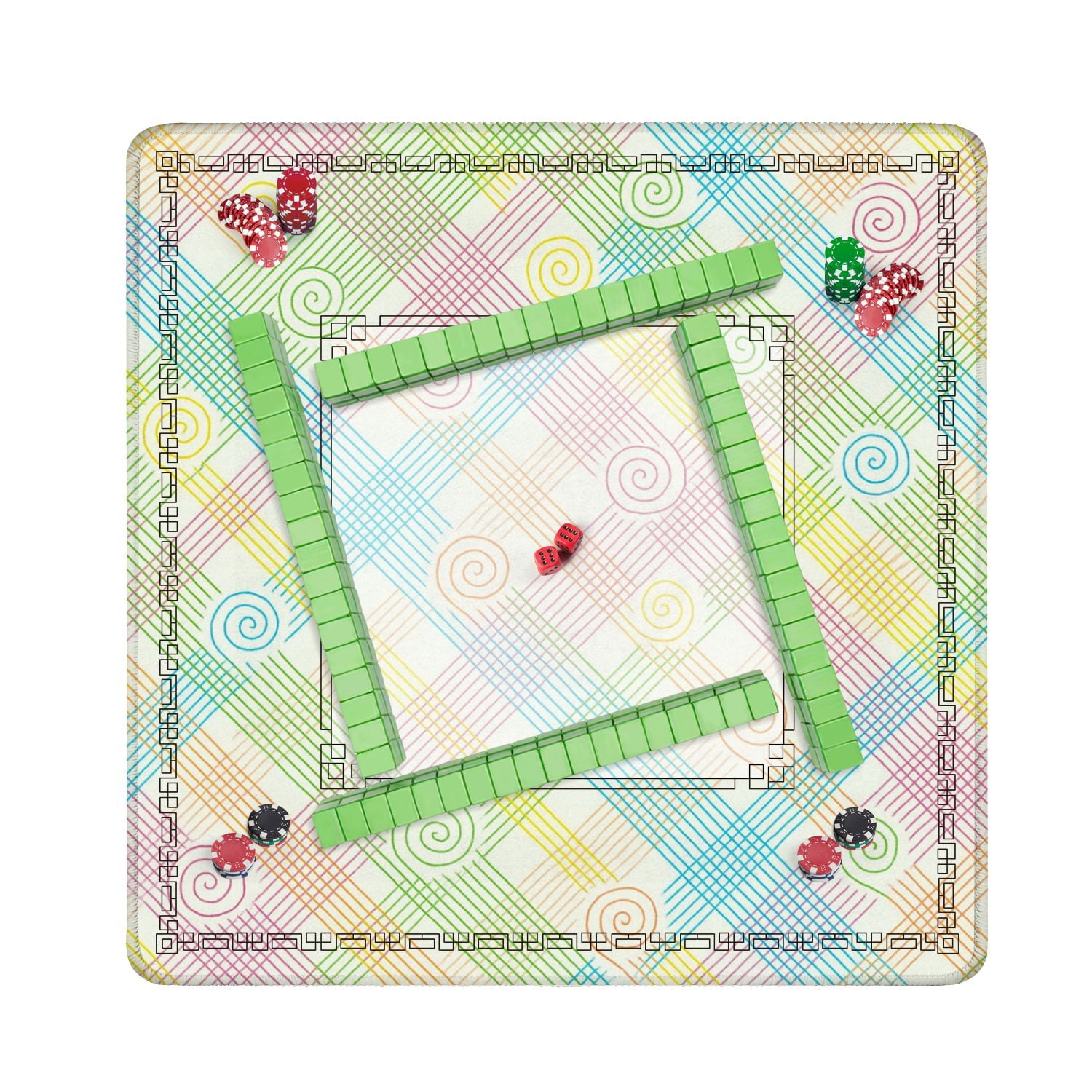 Mahjong Mat 31.5" x 31.5" Colorful Swirling Spiral Grid Pastel Shades Non-Slip Noise Reduction American Mahjong Tiles Table Cover for Dominoes Poker Card Board Games Gift