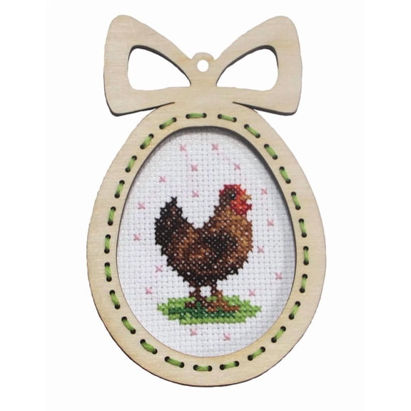 Counted cross stitch kit with plywood frame "Easter egg-Hen" 6663