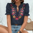 thumbnail image 5 of YHAJDS Womens T Shirts Cotton Linen Like Embroidered Short Sleeve V Neck Pullover Casual Tops, 5 of 5