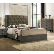 Contemporary Upholstered Tufted Headboard California King Size Bed Gray Color Wooden 1pc Set Bedframe Slats
