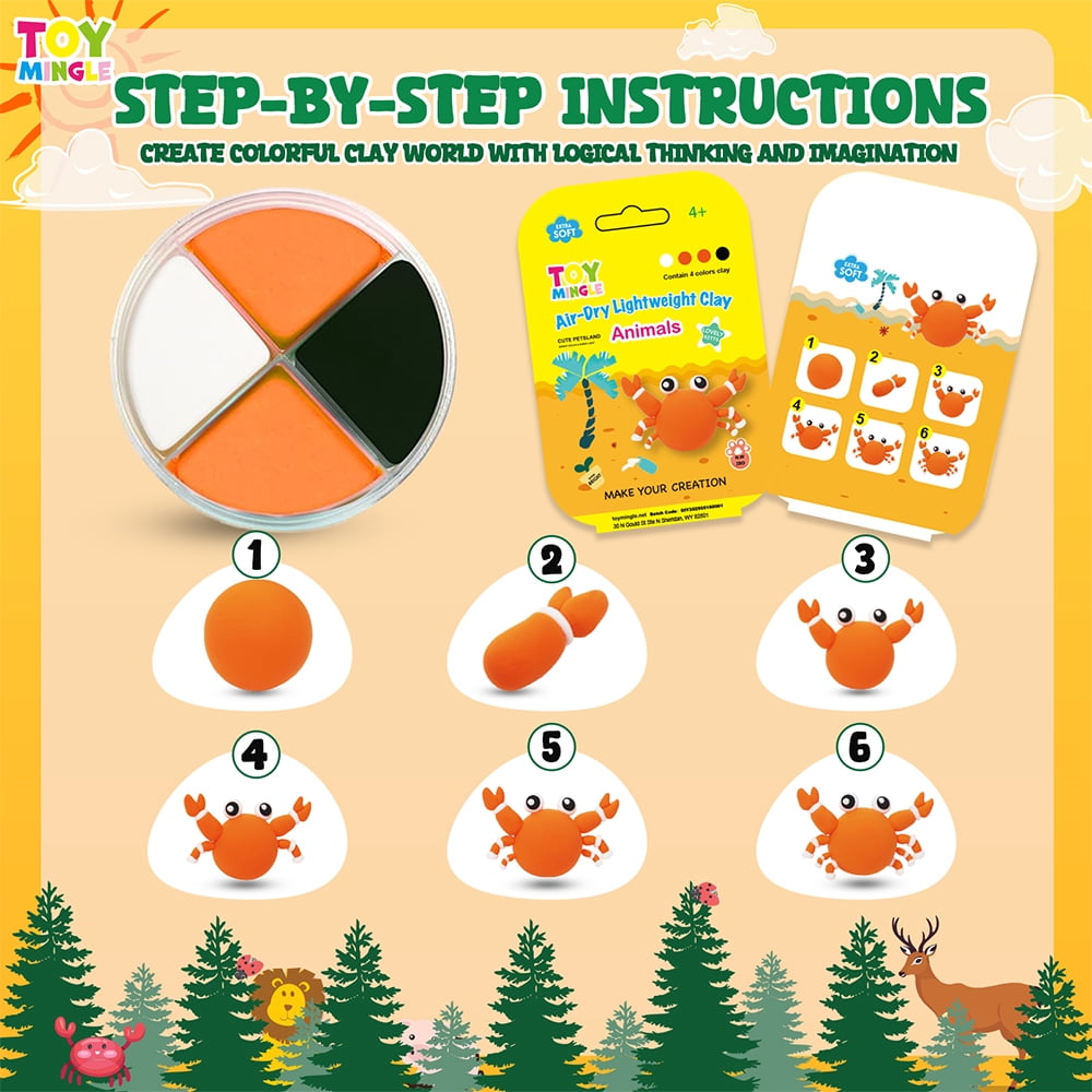 Toymingle 12-Pack Air-Dry Lightweight Clay Set - Animal Theme Modeling Art Kit, Non-Toxic Magic Dough with Sculpting Tools for Kids 4+