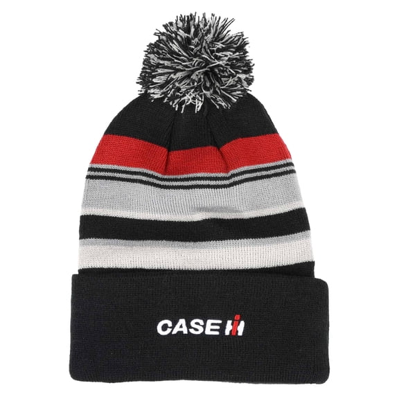 Case IH Pom Beanie with Black, Red & Gray Stripes 473265