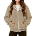 thumbnail image 4 of Abcomgle Winter Coats for Girls 7/8 Full Zip Sherpa Girls Jacket Fleece Hooded Teddy Sweatshirt for Girls Winter Warm Fuzzy Sweater for Girls with Pockets,11-12Y,Khaki, 4 of 6