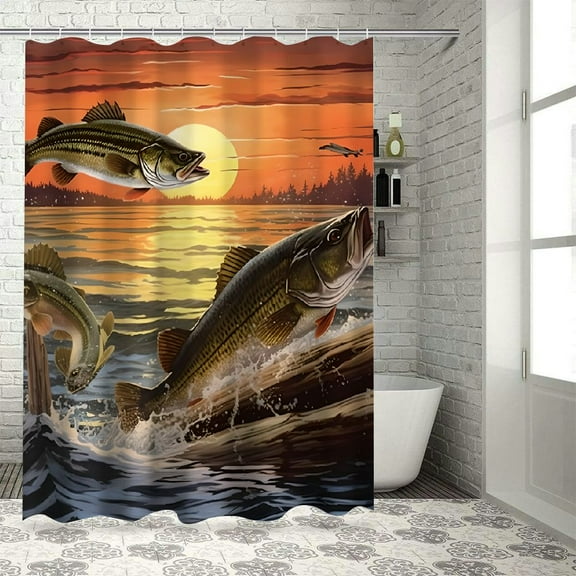 Pratyus Fish Sunset Water Shower Curtain Fabric Bathroom Decor Set with Hooks Polyester Shower Curtain Set 36x72