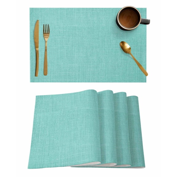 Placemats Set of 8, Turquoise Burlap Texture Woven Placemat, Linen Place Mats for Kitchen/Dining Tables, Farmhouse Vintage Aqua Washable Table Mats for Party