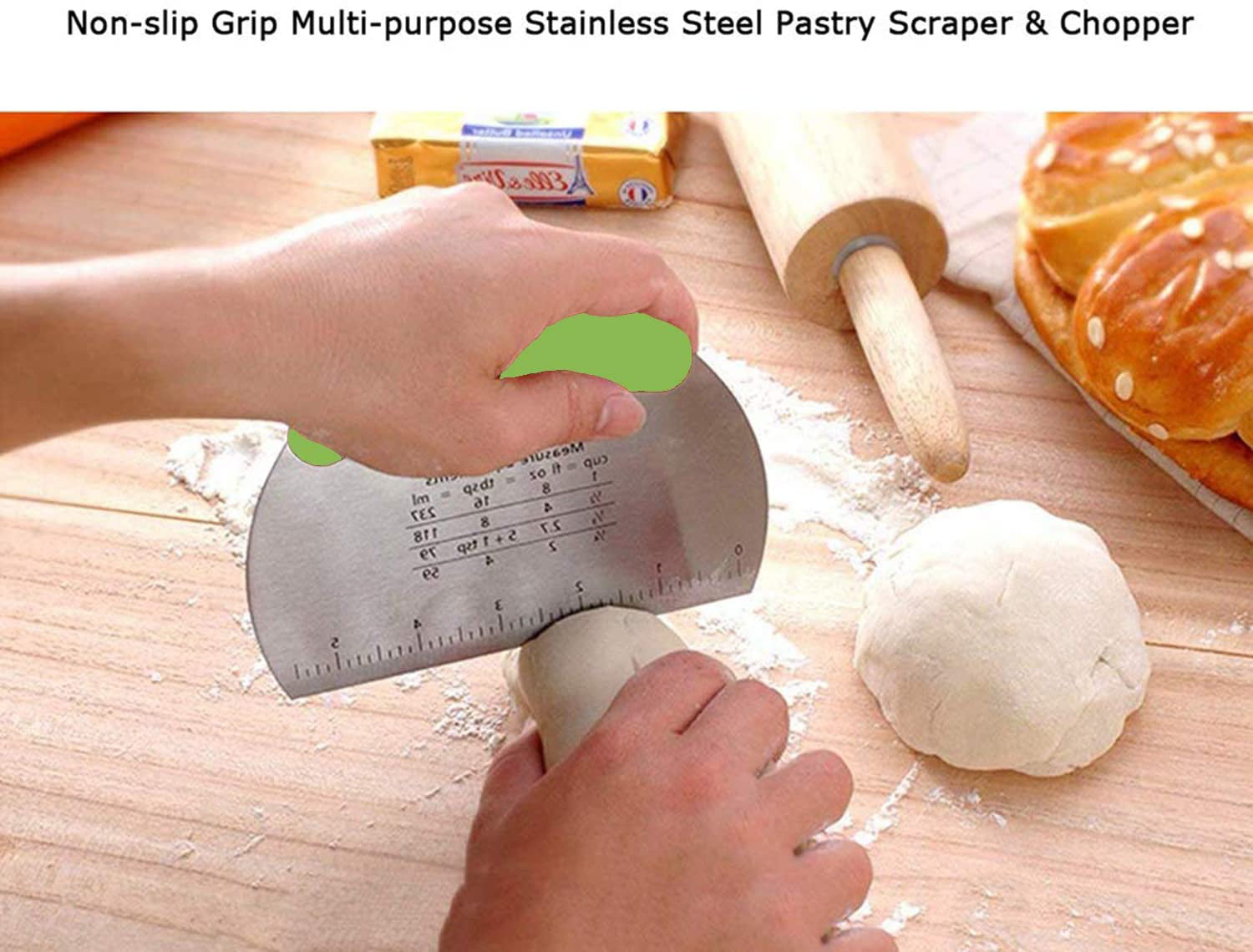 Ludlz Dough Pastry Scraper Chopper/Stainless Steel Dough Scraper Cutter with Ergonomic Rubber Non-Slip Grip/Dough Scraper Cutter/Pro Pastry Pizza