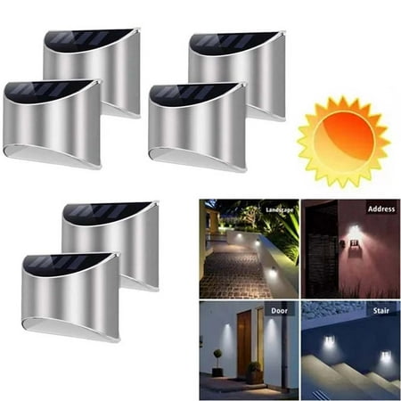 

Ledander Outside Led Solar Wall Lights Stainless Steel Outdoor Lighting Wall Light Solar Stainless Steel Security Wall Light Waterproof Solar Light Garden for Path Fence Wall (6 Pieces)